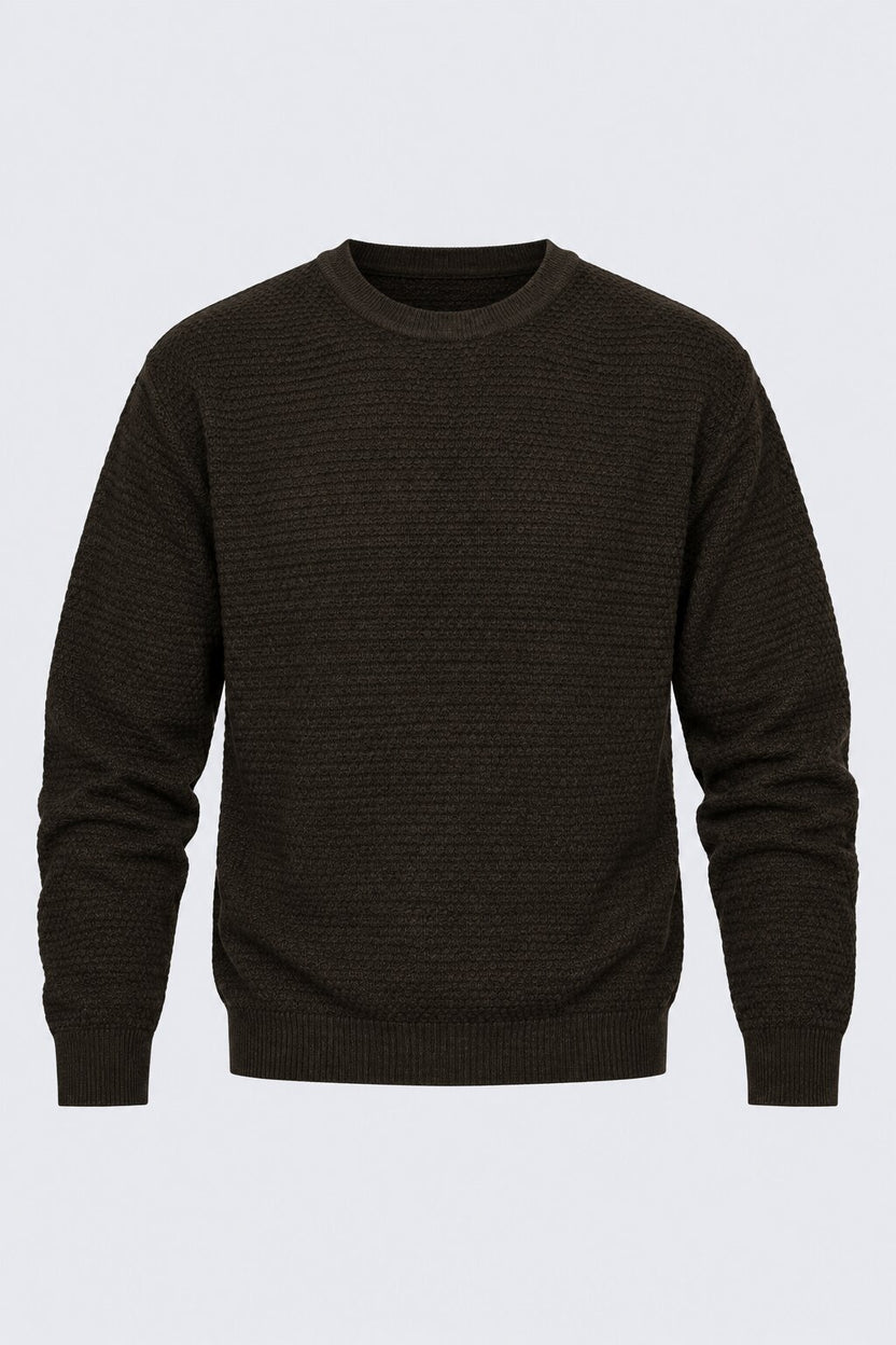 Mens Olive  Textured Crew Neck Knit Sweater - Image 6
