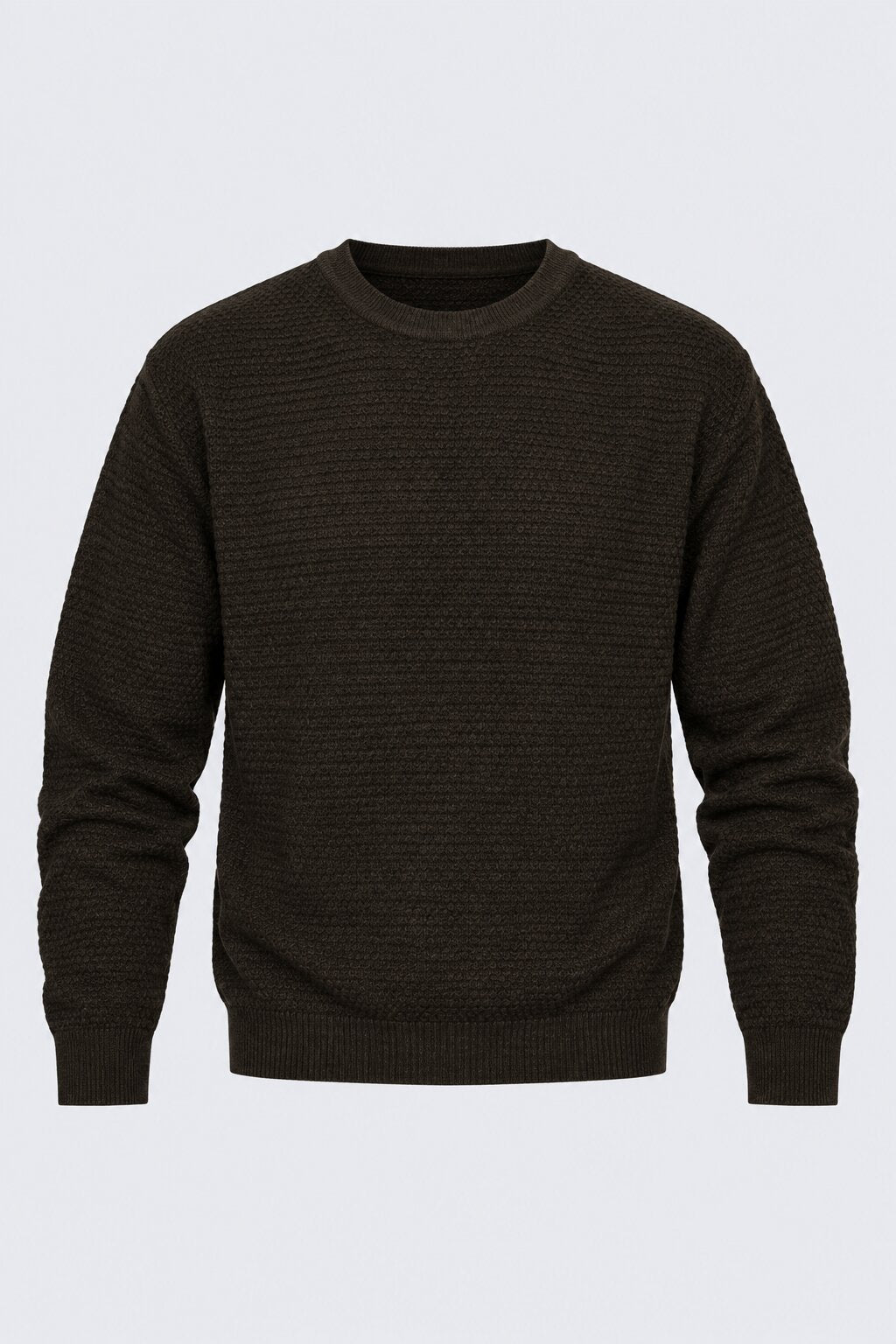 Mens Olive  Textured Crew Neck Knit Sweater - Image 6