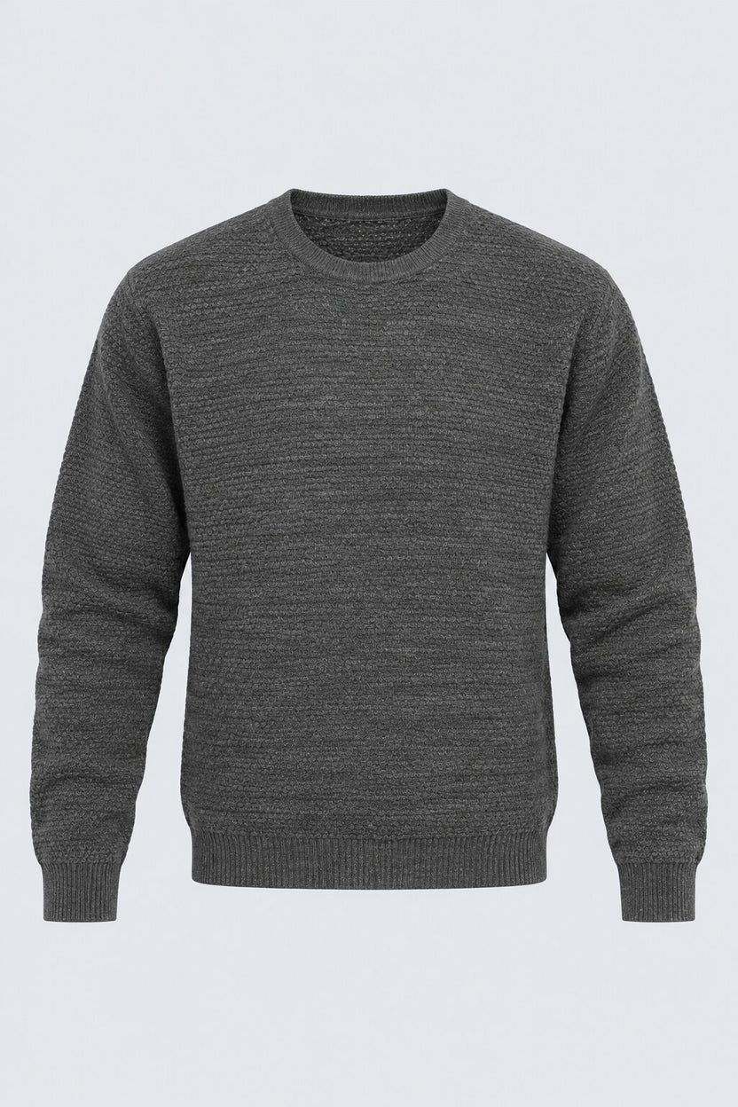 Mens Grey Textured Crew Neck Knit Sweater - Image 7