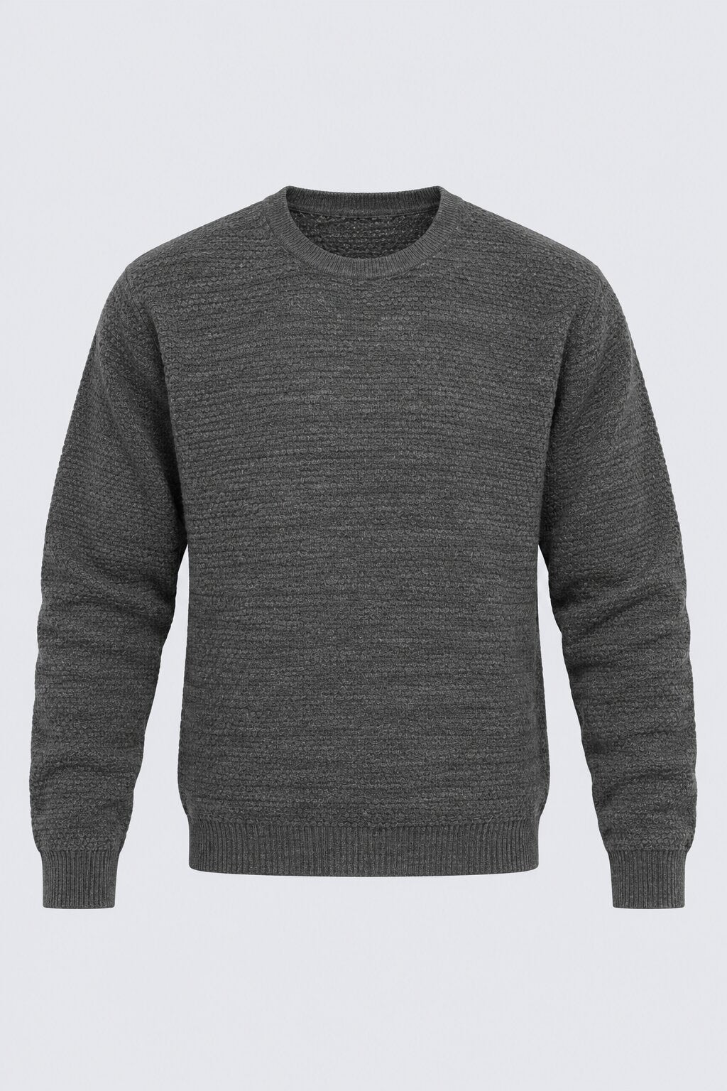 Mens Grey Textured Crew Neck Knit Sweater - Image 7