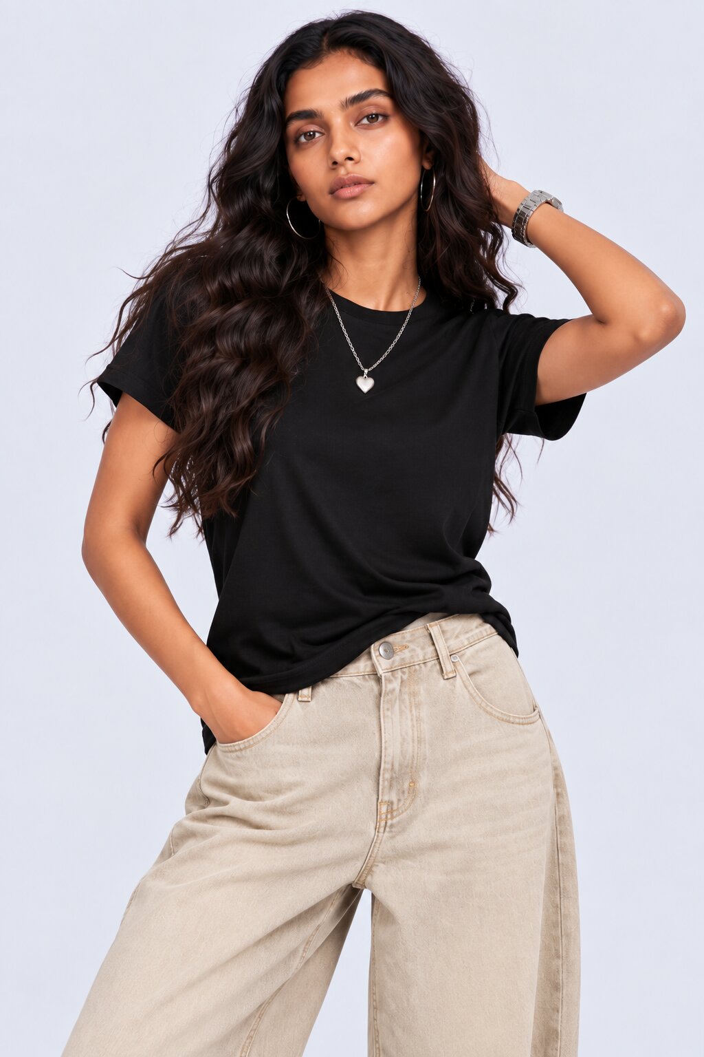Womens Regular Fit Solid Black T-Shirt - Image 1