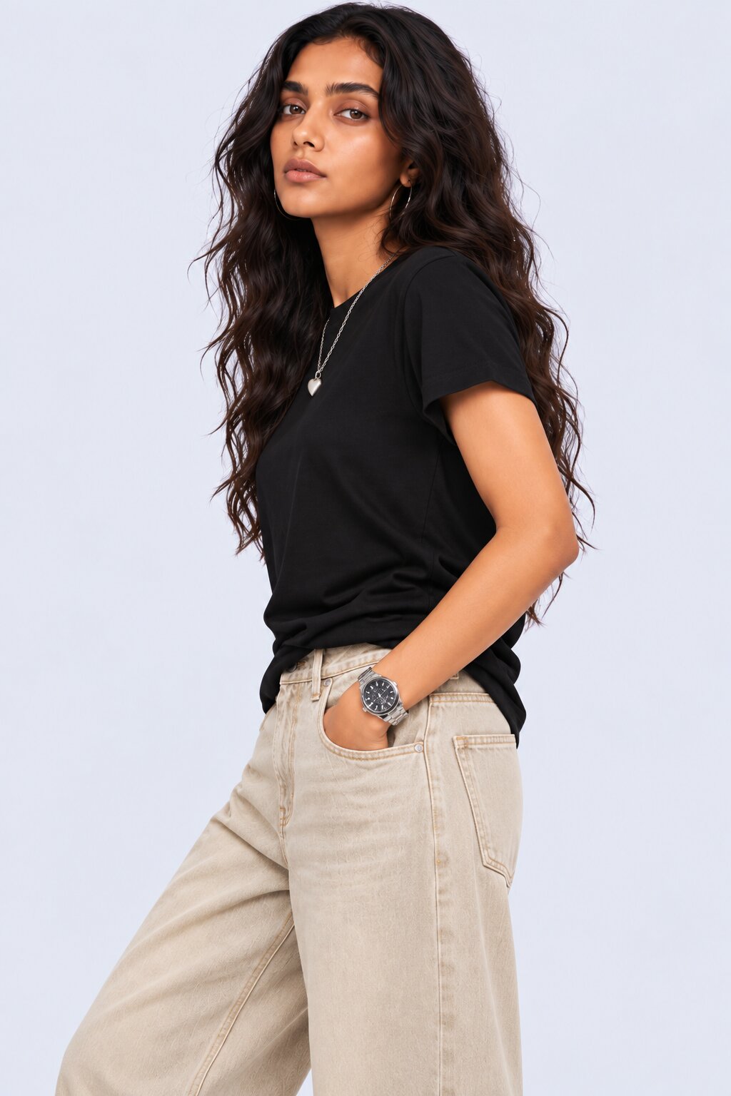 Womens Regular Fit Solid Black T-Shirt - Image 2