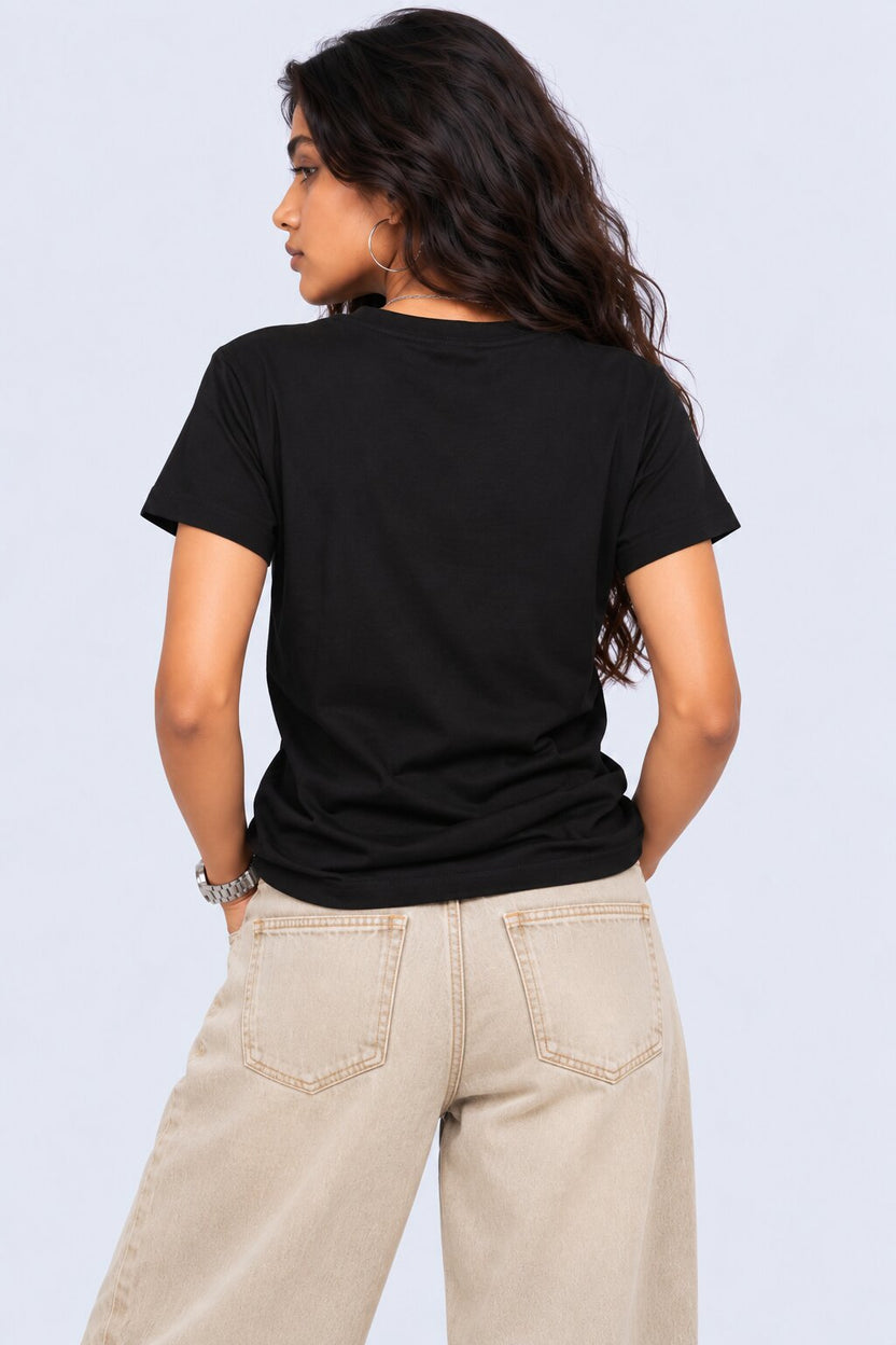 Womens Regular Fit Solid Black T-Shirt - Image 4