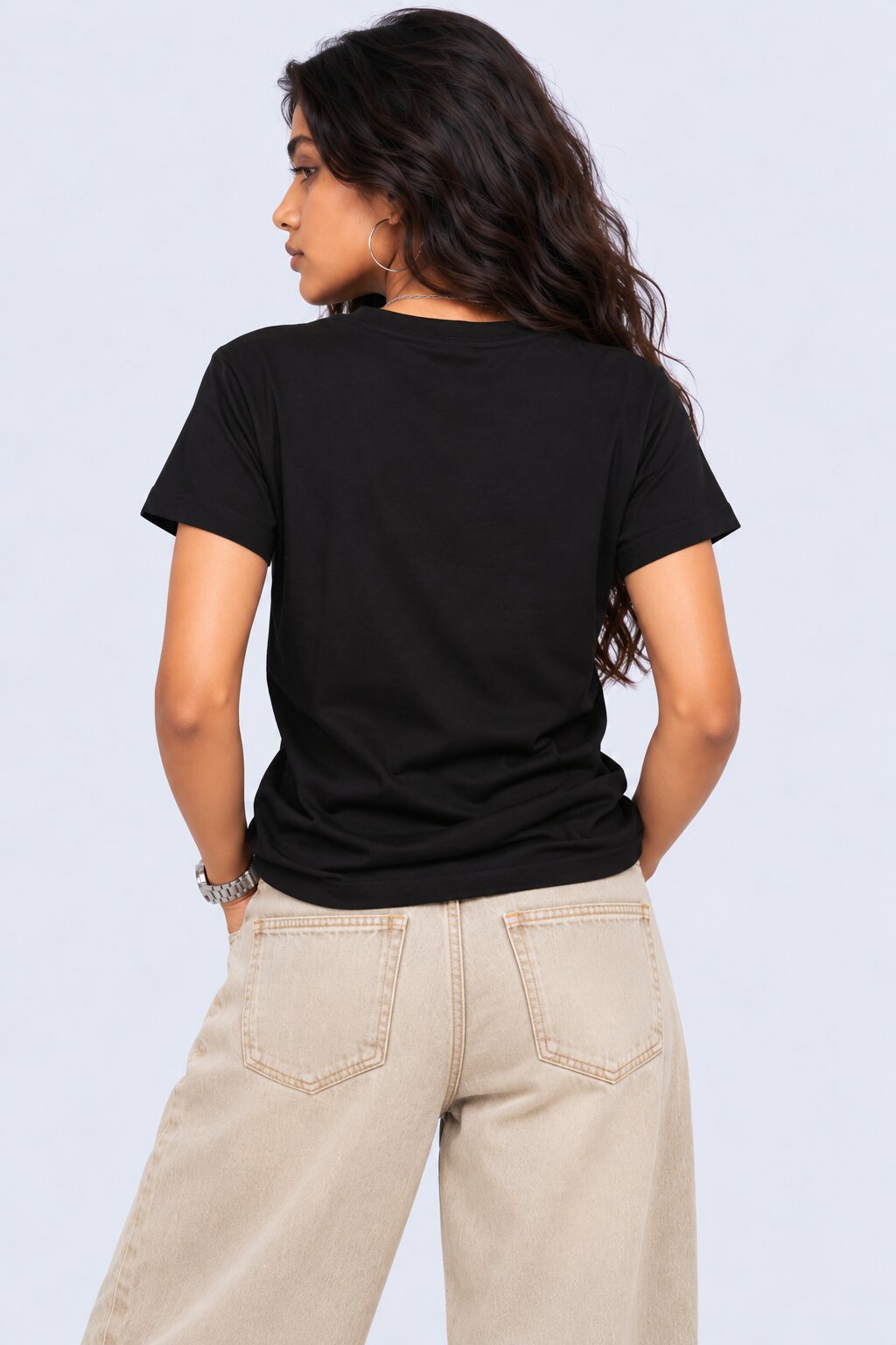 Womens Regular Fit Solid Black T-Shirt - Image 4