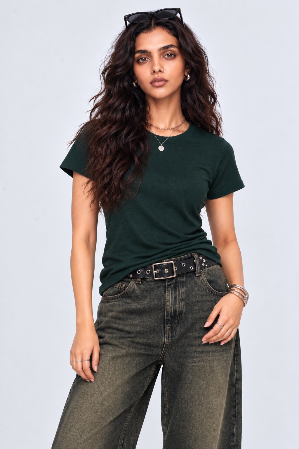 Womens Regular Fit Solid Teal T-Shirt - Image 1