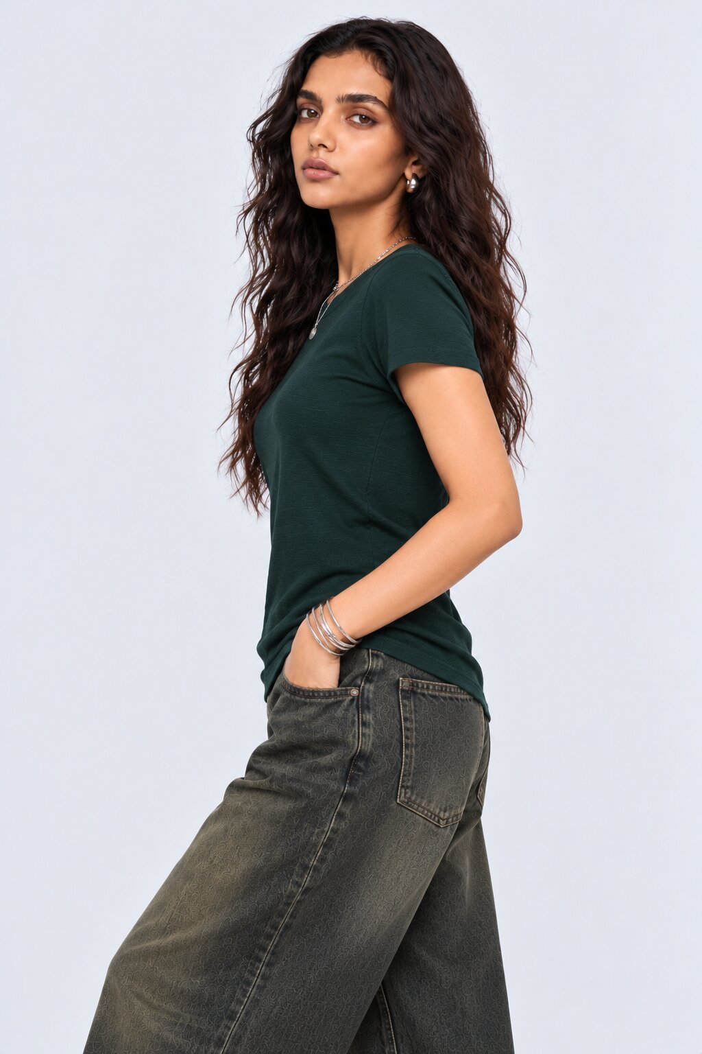 Womens Regular Fit Solid Teal T-Shirt - Image 4