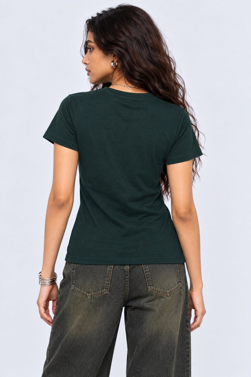 Womens Regular Fit Solid Teal T-Shirt - Image 5