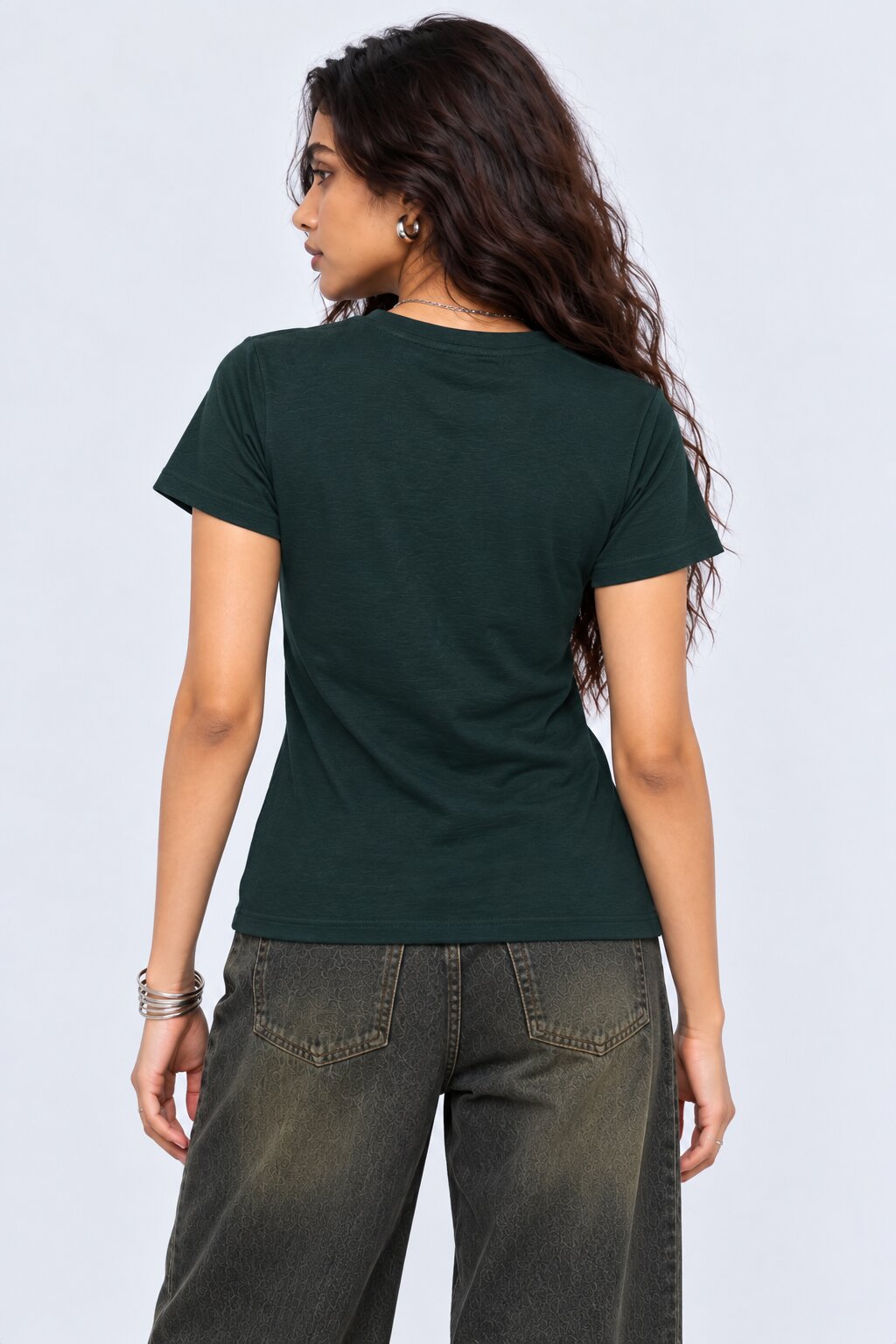 Womens Regular Fit Solid Teal T-Shirt - Image 5
