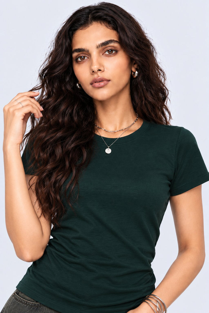 Womens Regular Fit Solid Teal T-Shirt - Image 9
