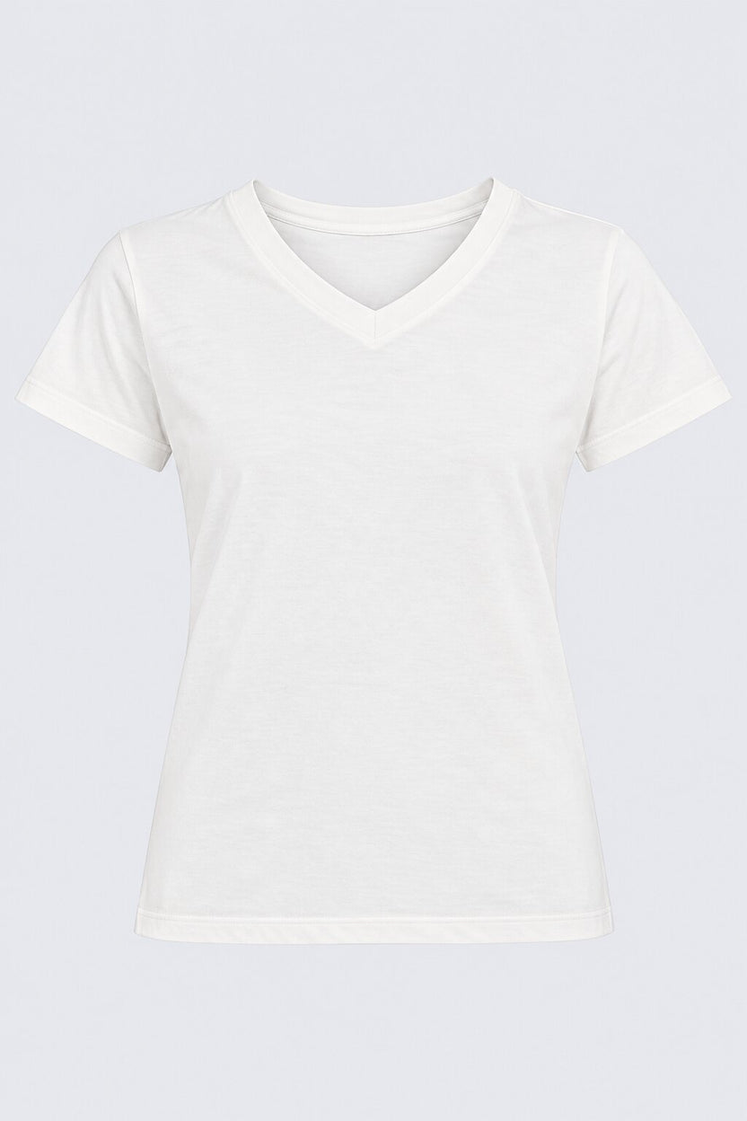 Womens Solid White V-Neck T-Shirt - Image 7