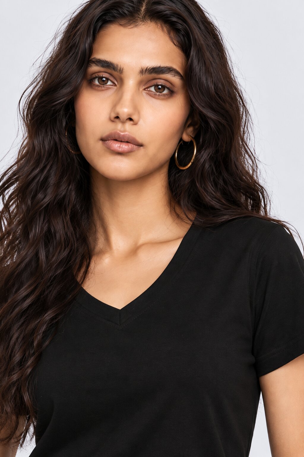 Womens Solid Black V-Neck T-Shirt - Image 3