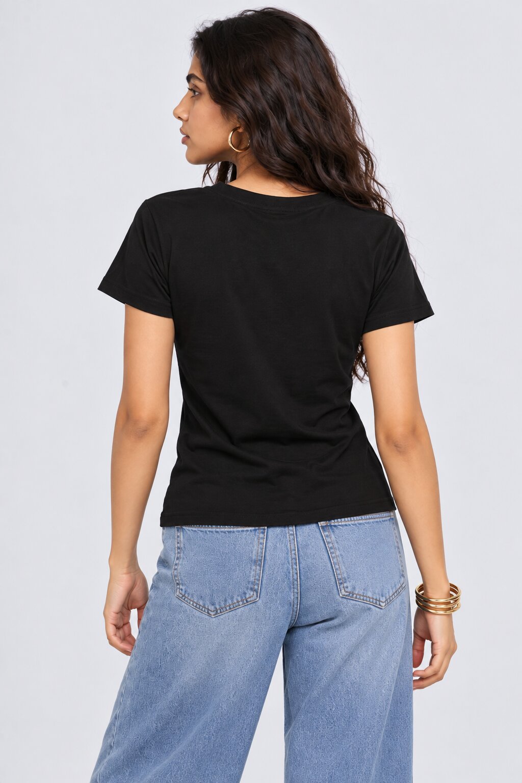 Womens Solid Black V-Neck T-Shirt - Image 5