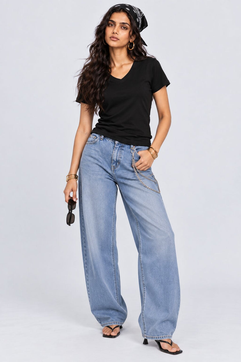 Womens Solid Black V-Neck T-Shirt - Image 6