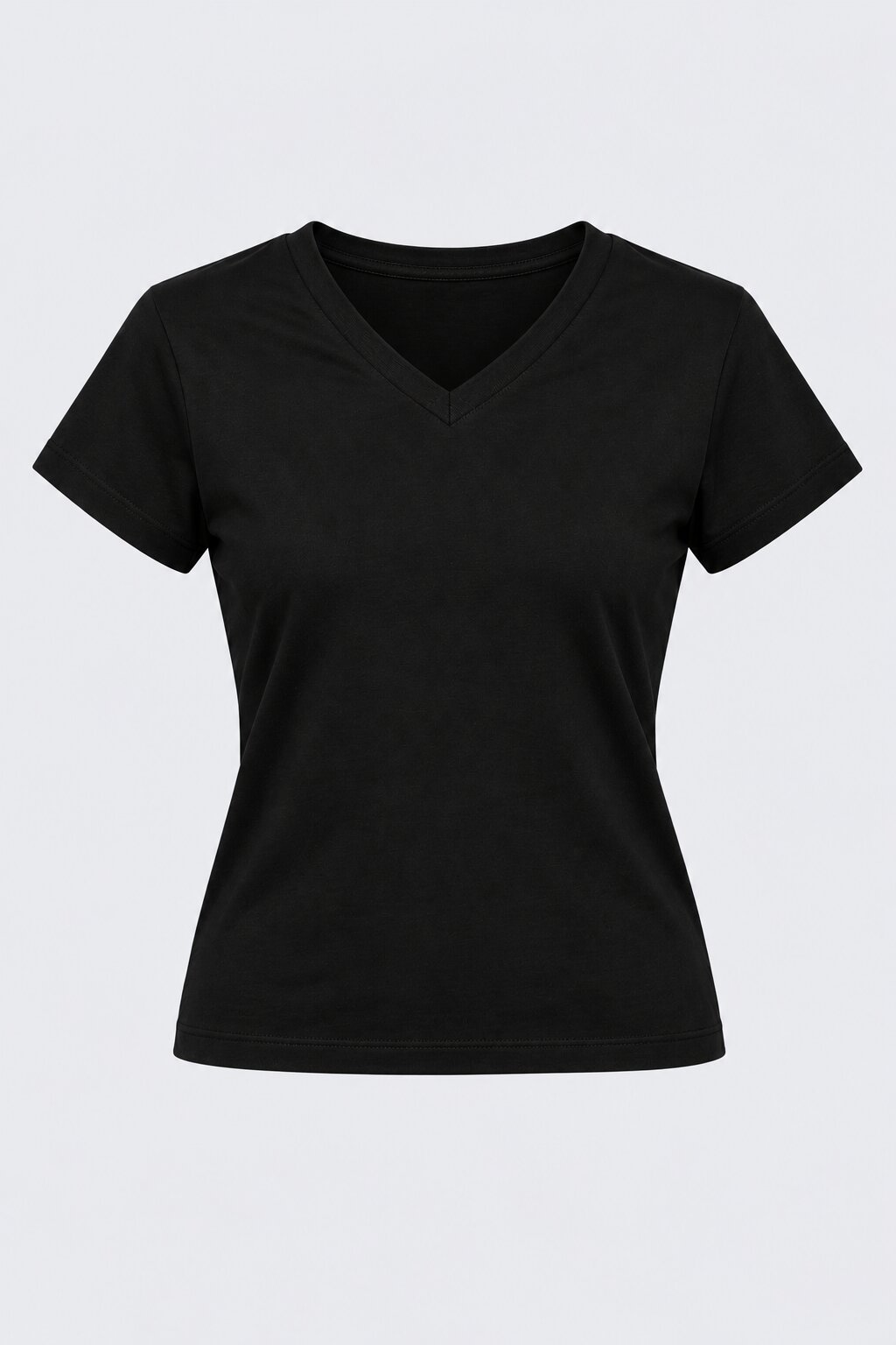 Womens Solid Black V-Neck T-Shirt - Image 7