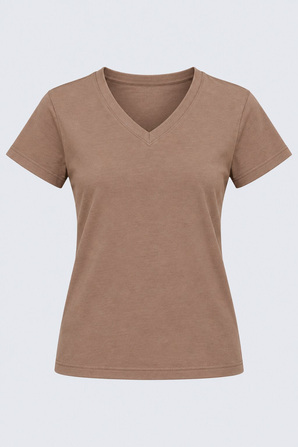 Womens Solid Beige V-Neck T-Shirt - Image 7
