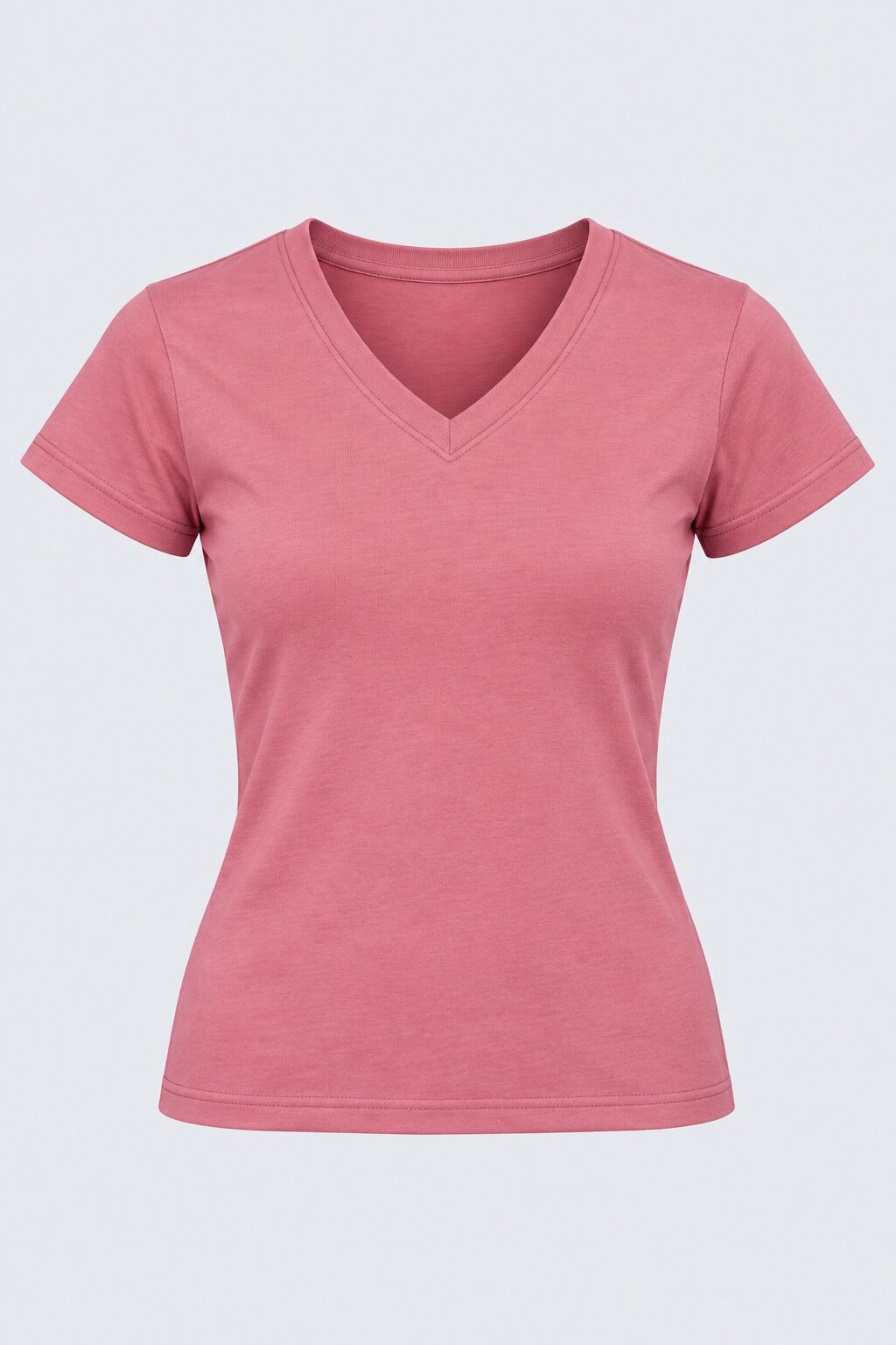 Womens Solid Pink V-Neck T-Shirt - Image 7