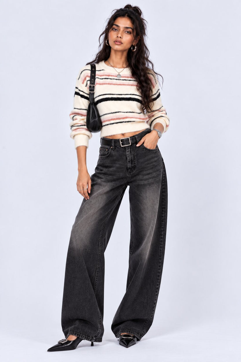 Womens Striped Pink Knit Sweater - Image 6