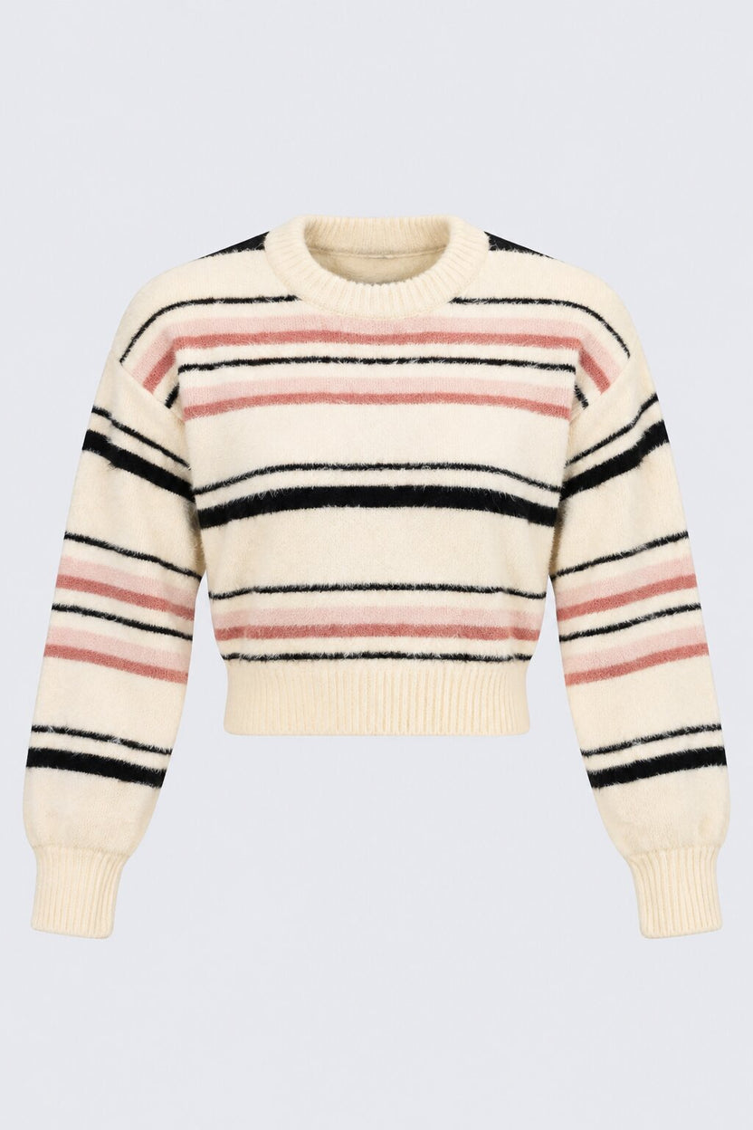 Womens Striped Pink Knit Sweater - Image 7