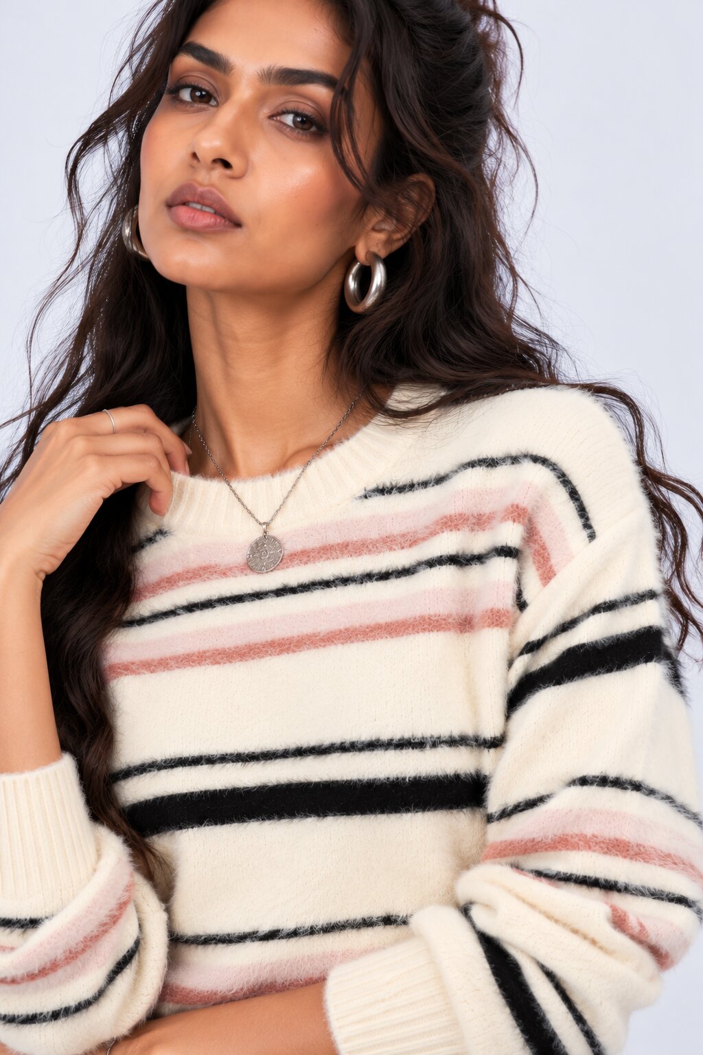 Womens Striped Pink Knit Sweater - Image 9