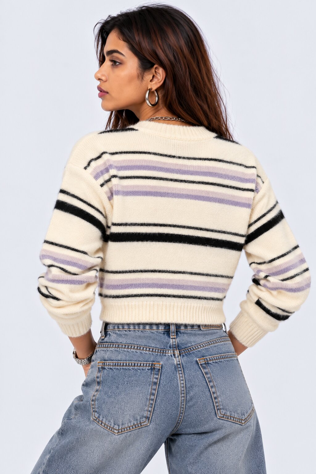 Womens Striped Lilac Knit Sweater - Image 4