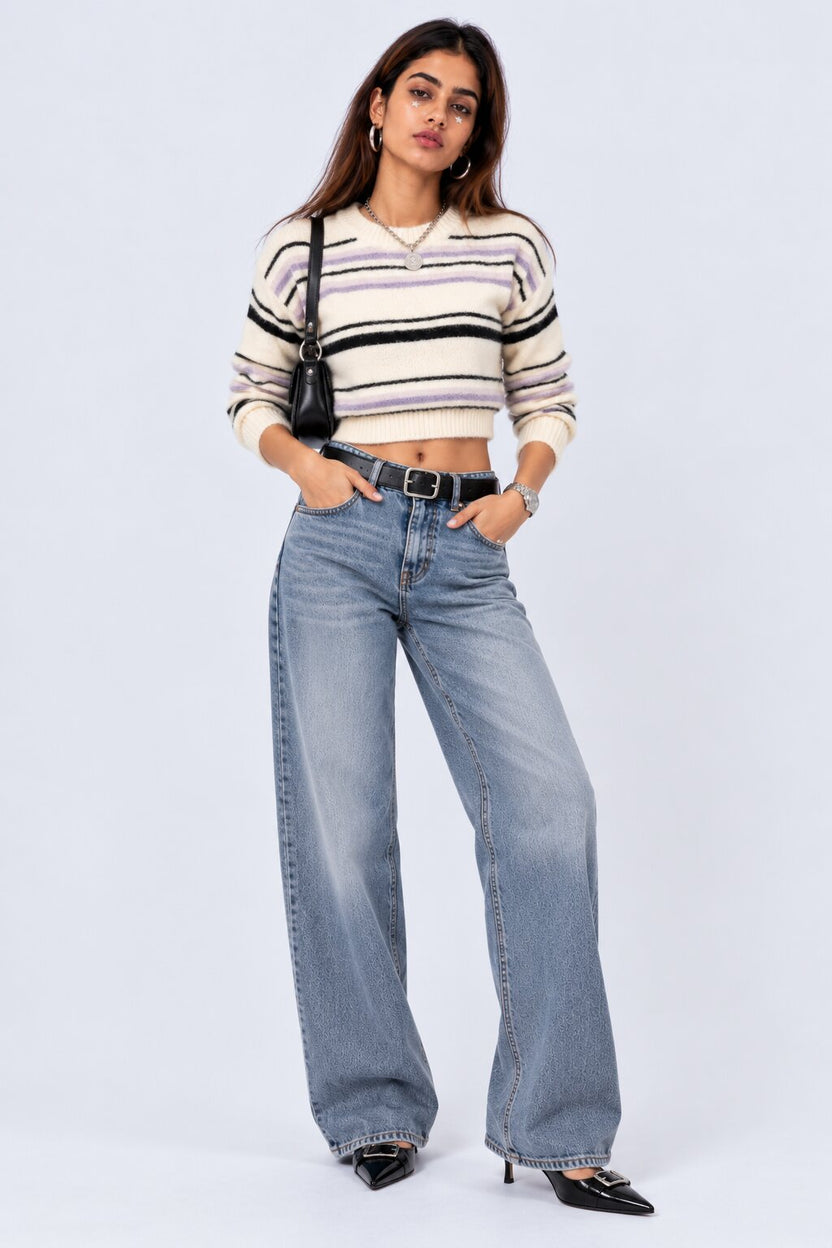 Womens Striped Lilac Knit Sweater - Image 5