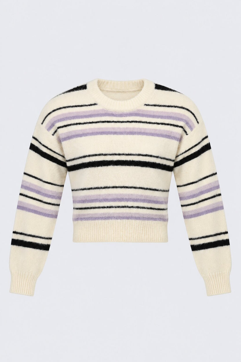 Womens Striped Lilac Knit Sweater - Image 6