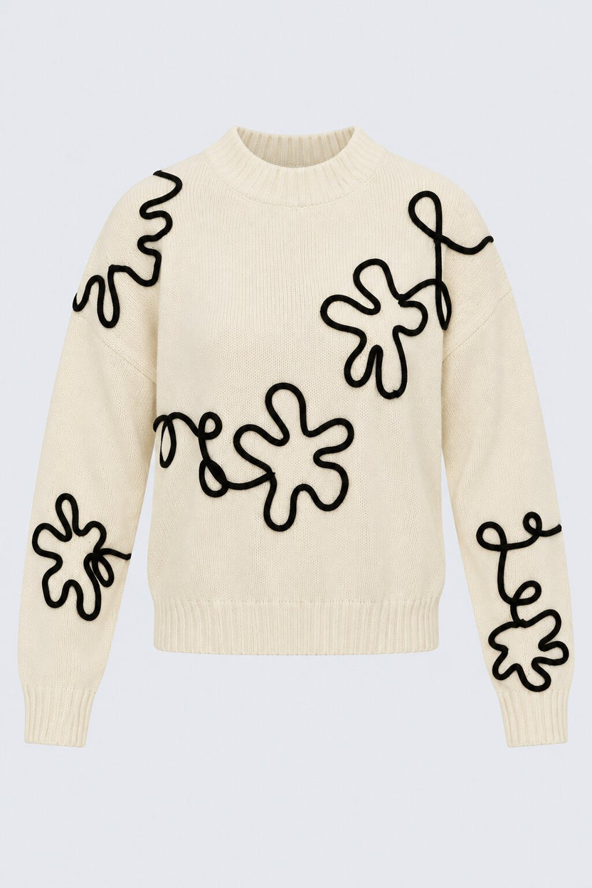 Womens Floral Pattern Knit Pullover Sweater - Image 7