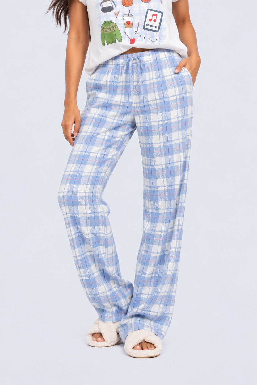 Womens Relaxed Fit Light Blue Checked Lounge Pyjama - Image 2