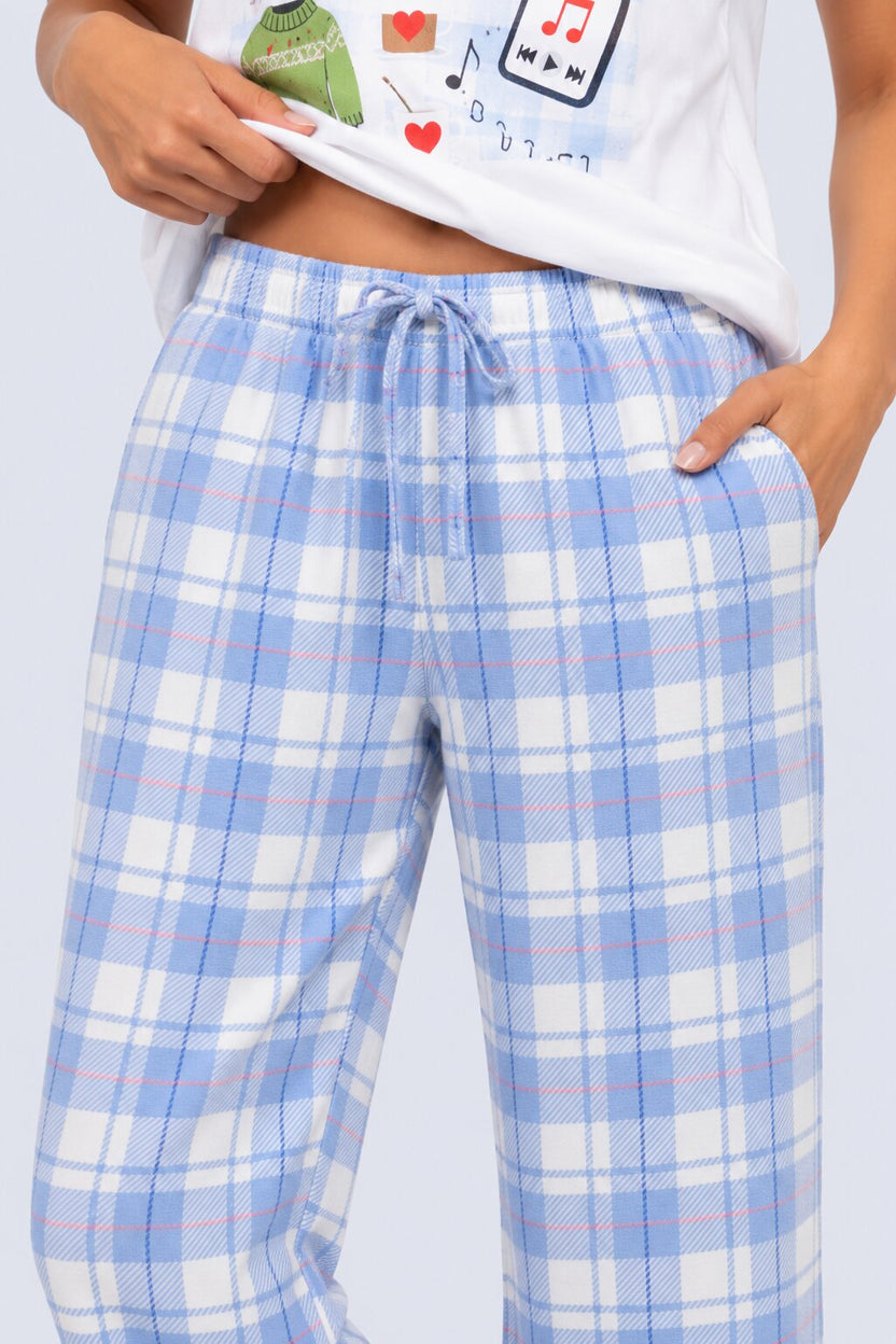 Womens Relaxed Fit Light Blue Checked Lounge Pyjama - Image 3