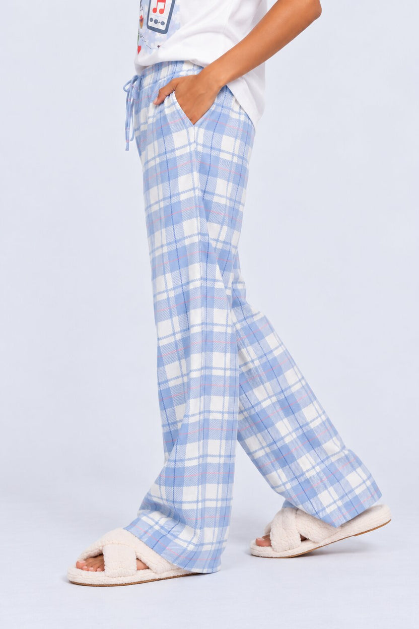 Womens Relaxed Fit Light Blue Checked Lounge Pyjama - Image 4