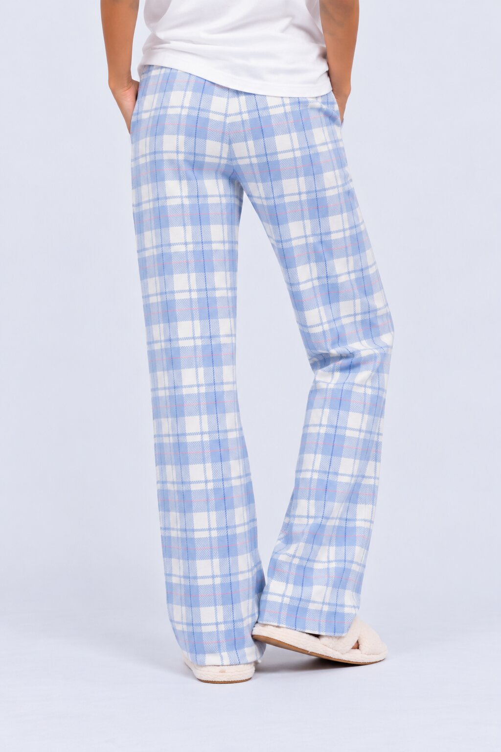 Womens Relaxed Fit Light Blue Checked Lounge Pyjama - Image 5