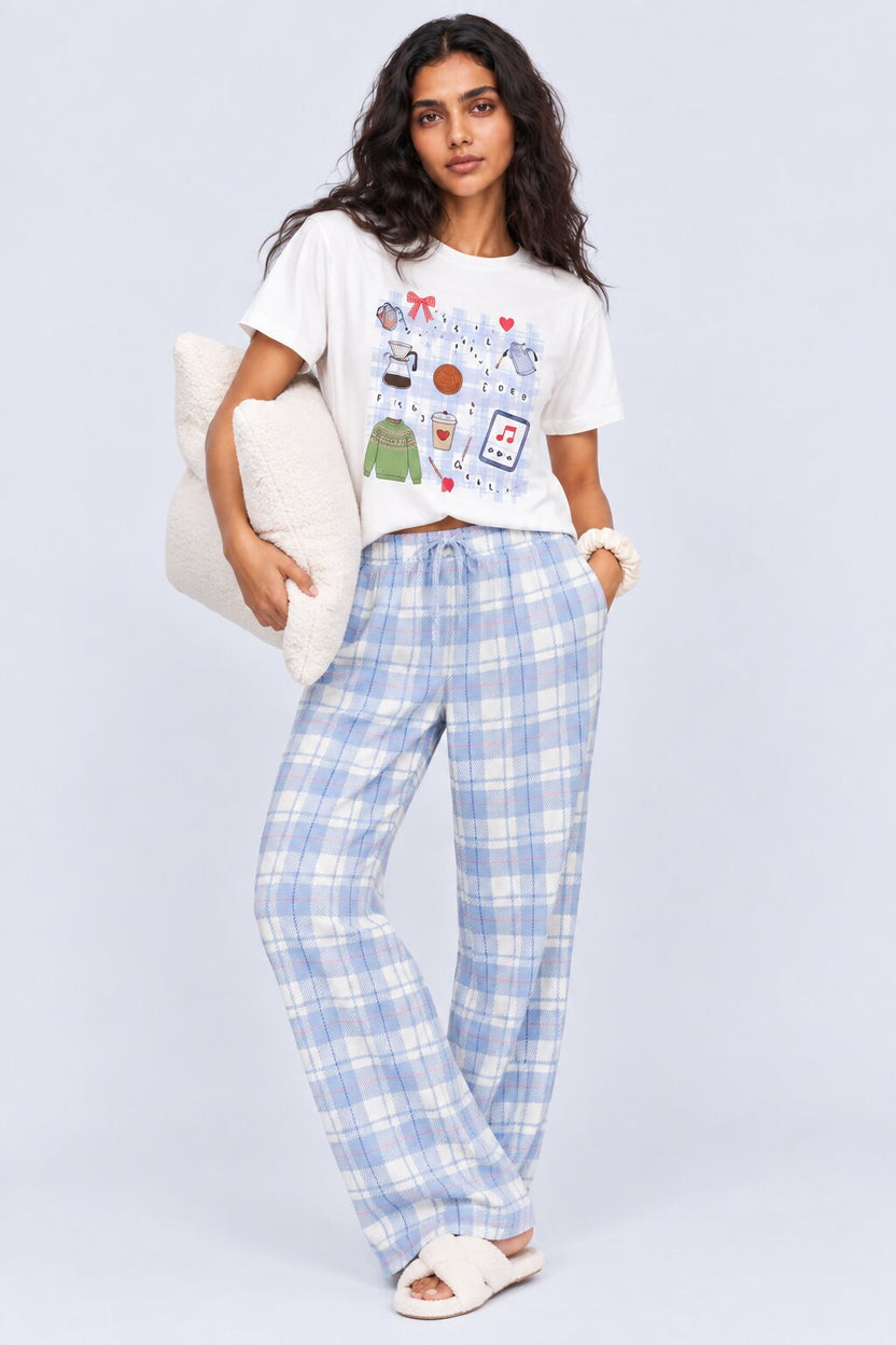 Womens Relaxed Fit Light Blue Checked Lounge Pyjama - Image 6