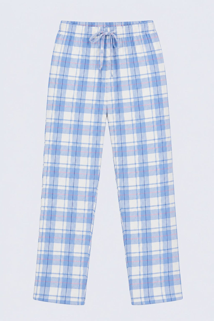 Womens Relaxed Fit Light Blue Checked Lounge Pyjama - Image 7