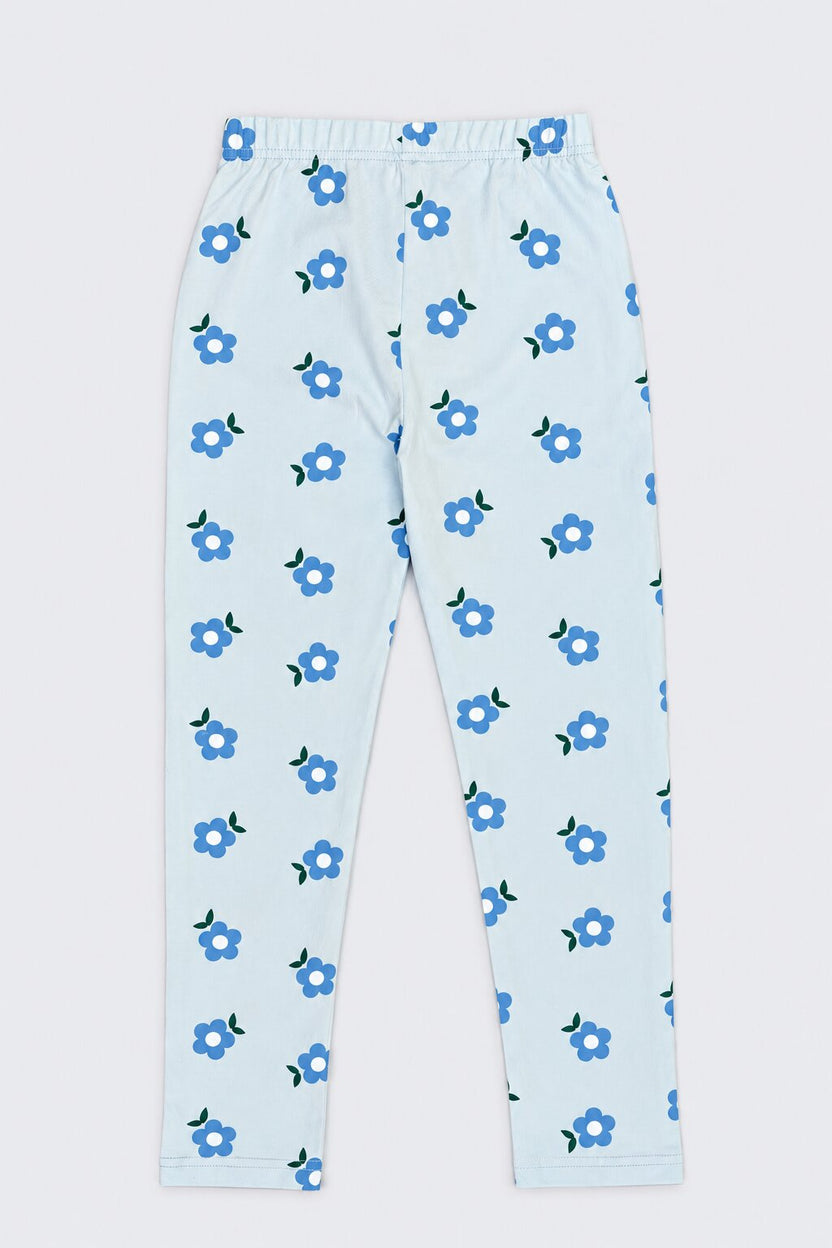 Tweens Girls Light Blue Floral Print Leggings - Image 3