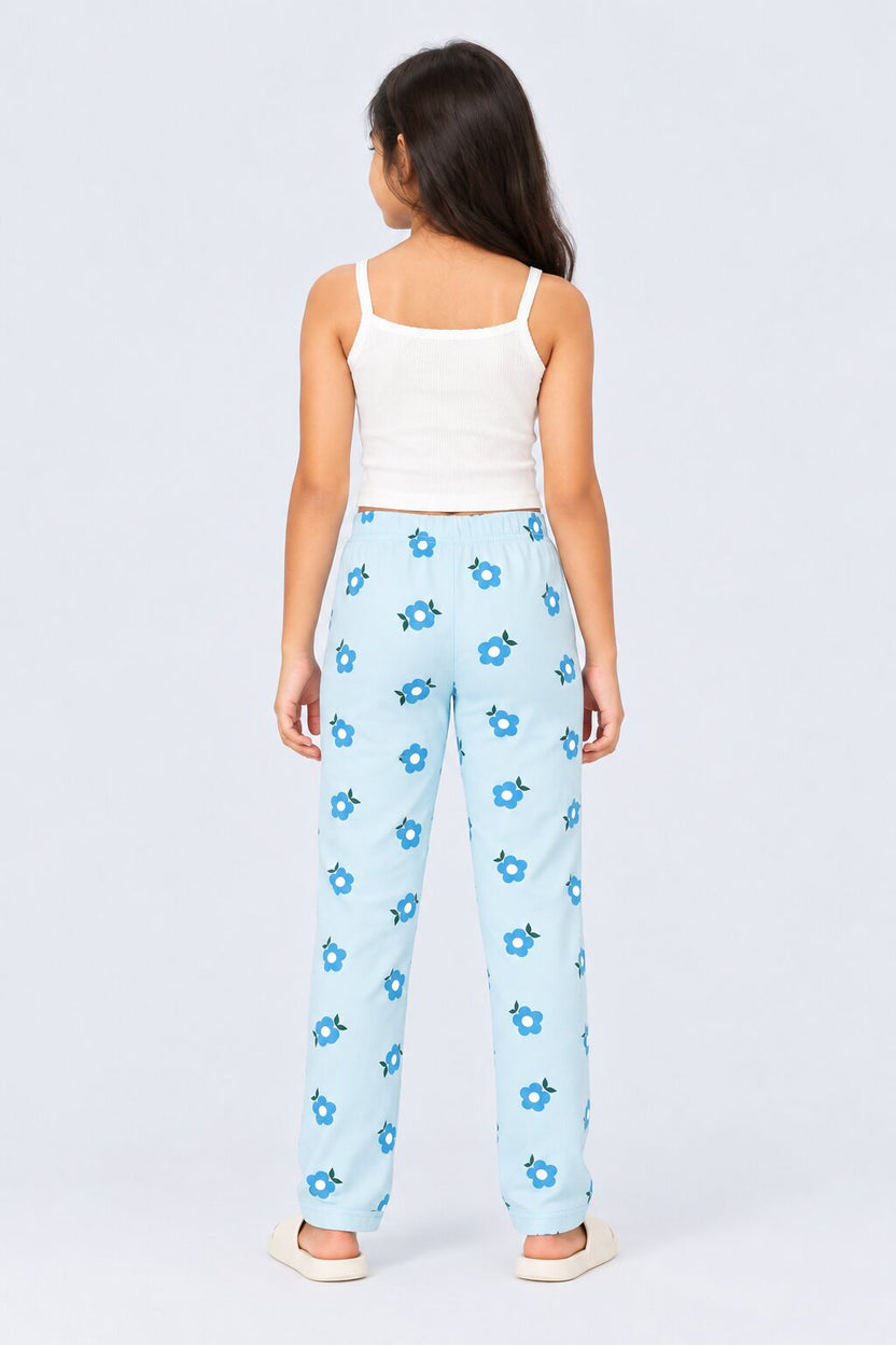 Tweens Girls Light Blue Floral Print Leggings - Image 4