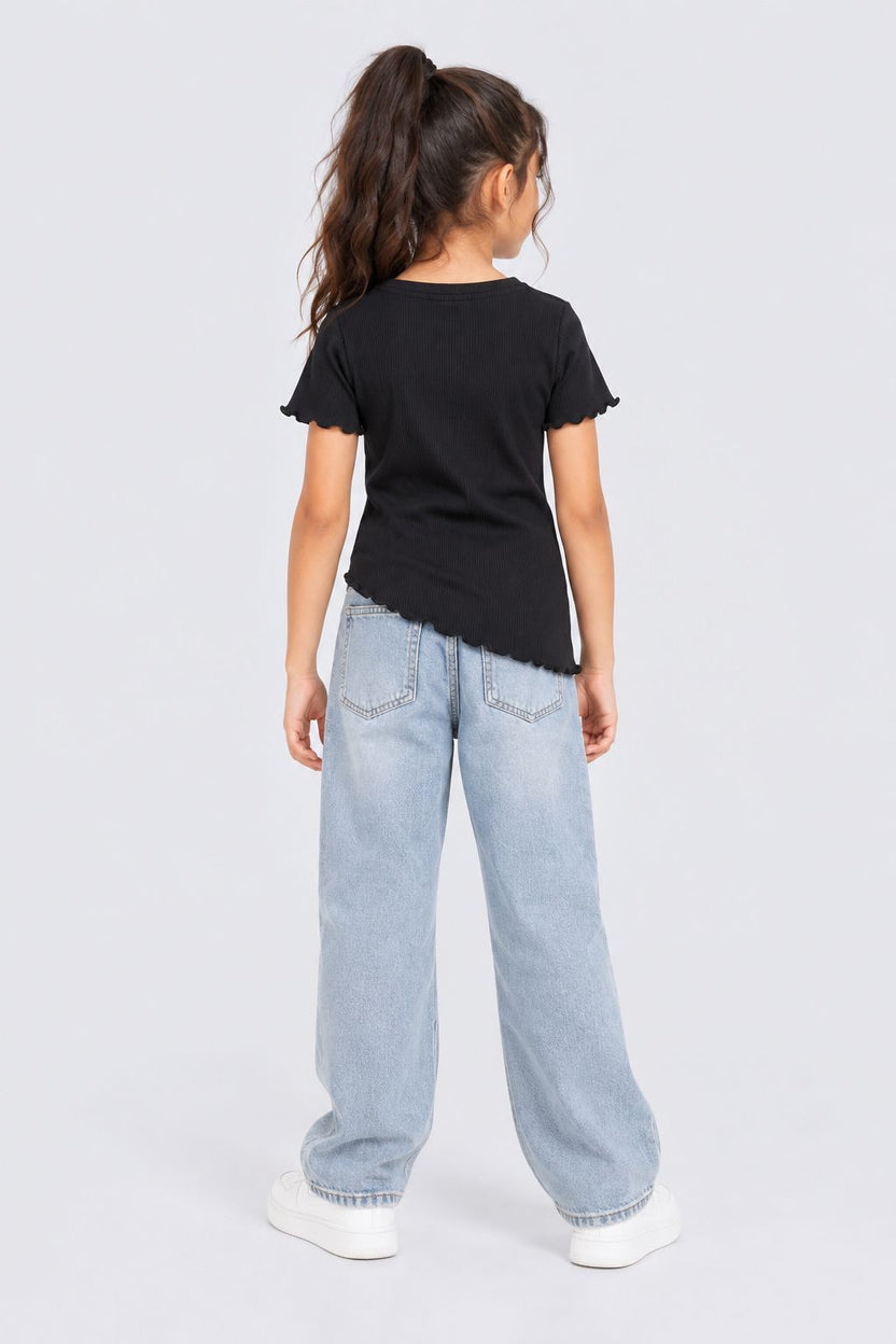Tweens Girls Black Solid Asymmetric Hem Top - Image 2