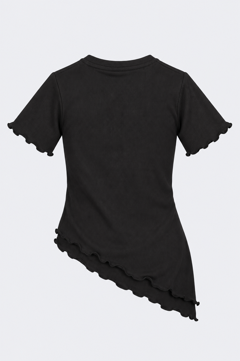 Tweens Girls Black Solid Asymmetric Hem Top - Image 4