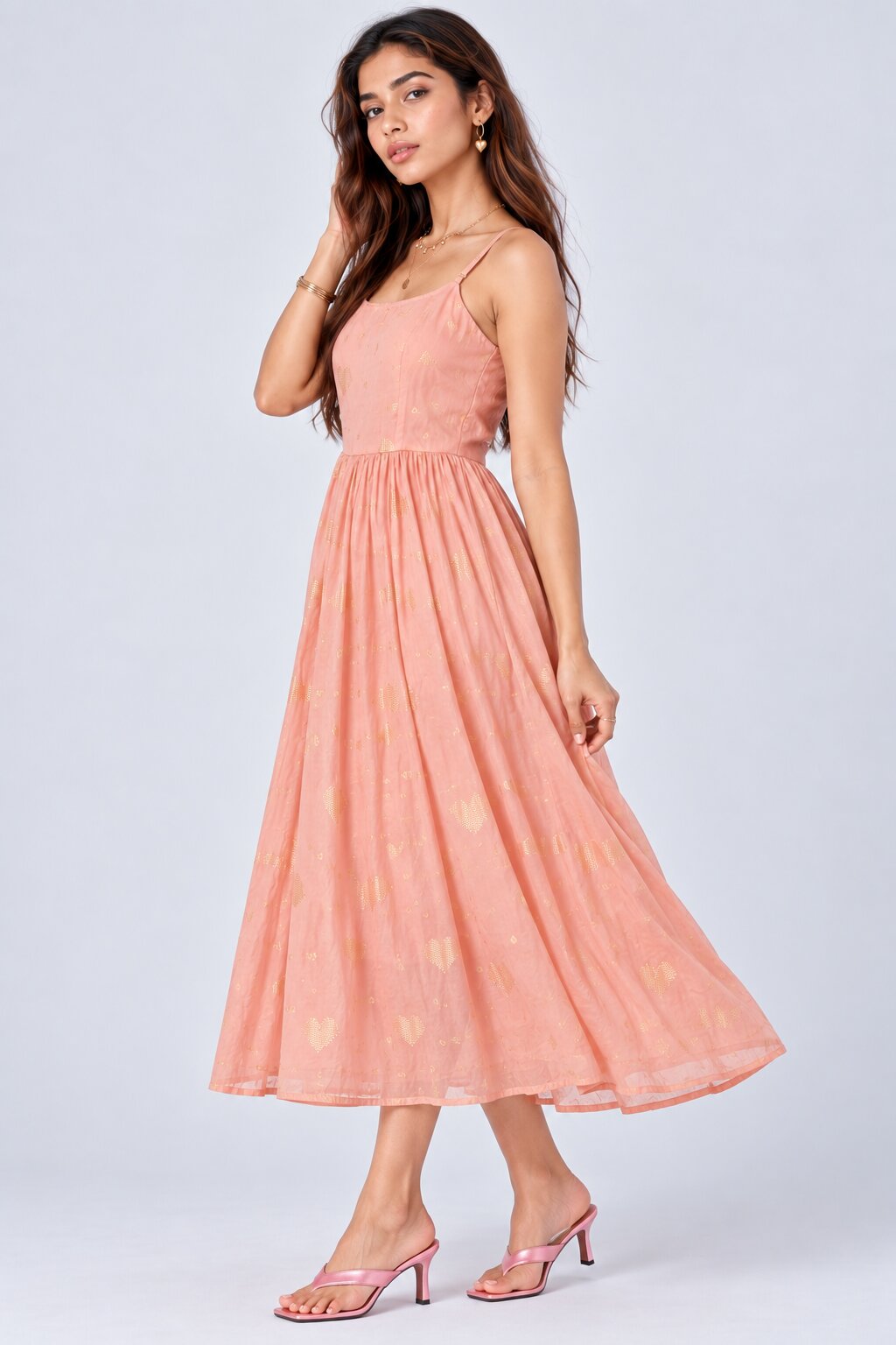 Womens Pink Foil Heart Print Flared Dress - Image 4