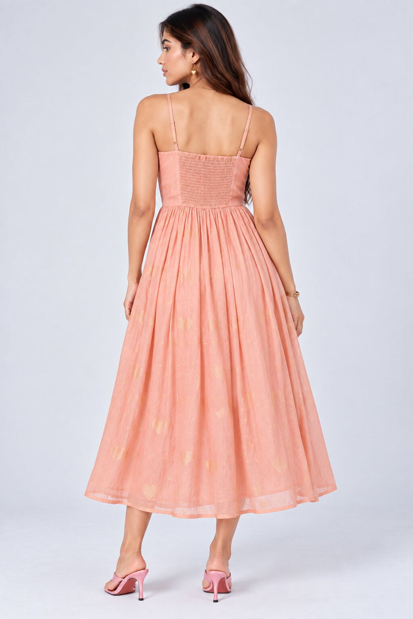 Womens Pink Foil Heart Print Flared Dress - Image 5
