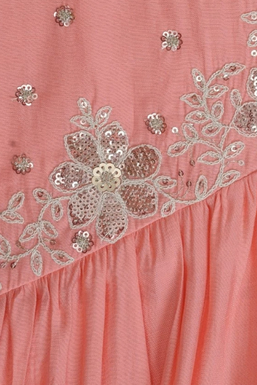 Womens Peach Floral Embroidered Kurta Palazzos Set - Image 8