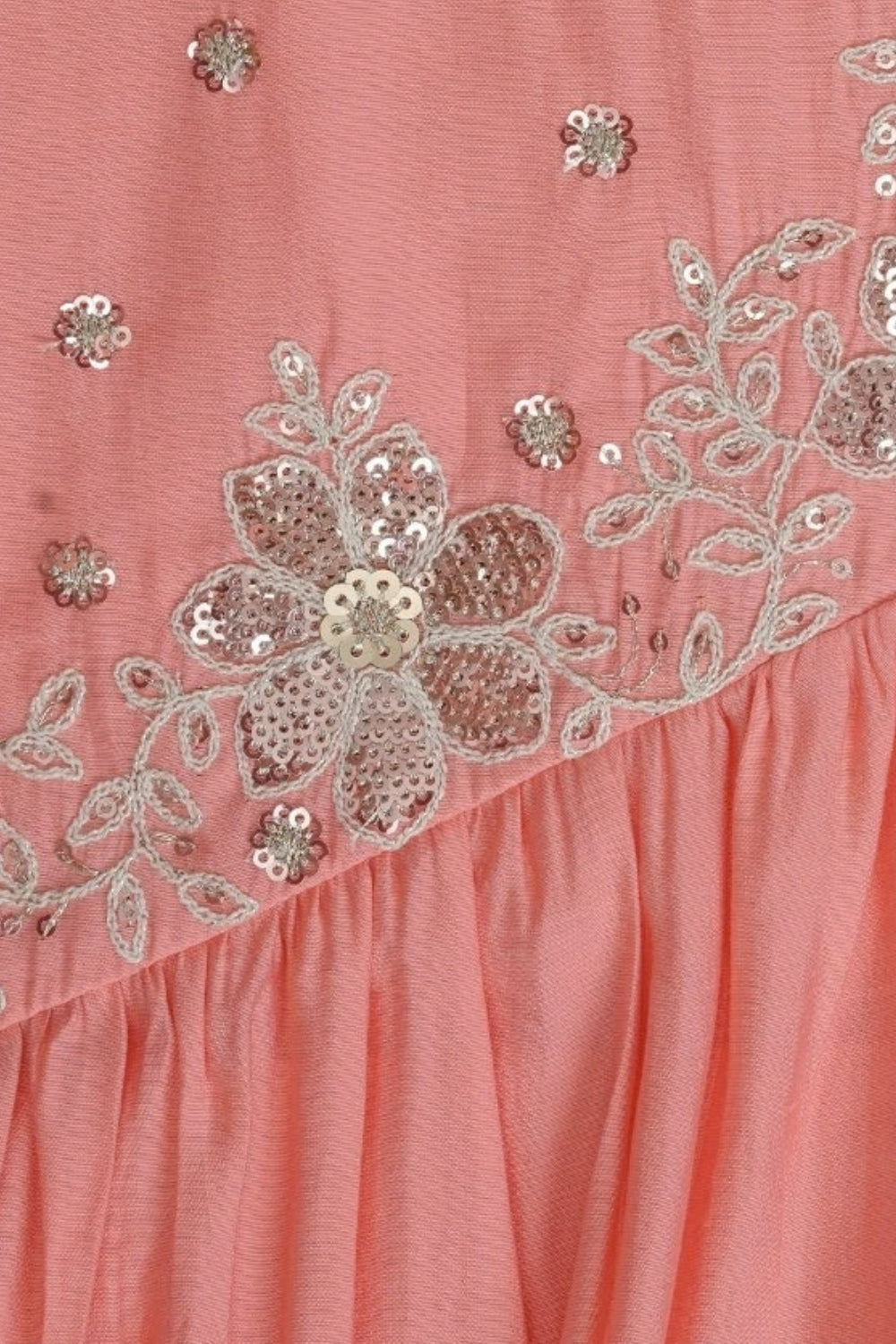Womens Peach Floral Embroidered Kurta Palazzos Set - Image 8