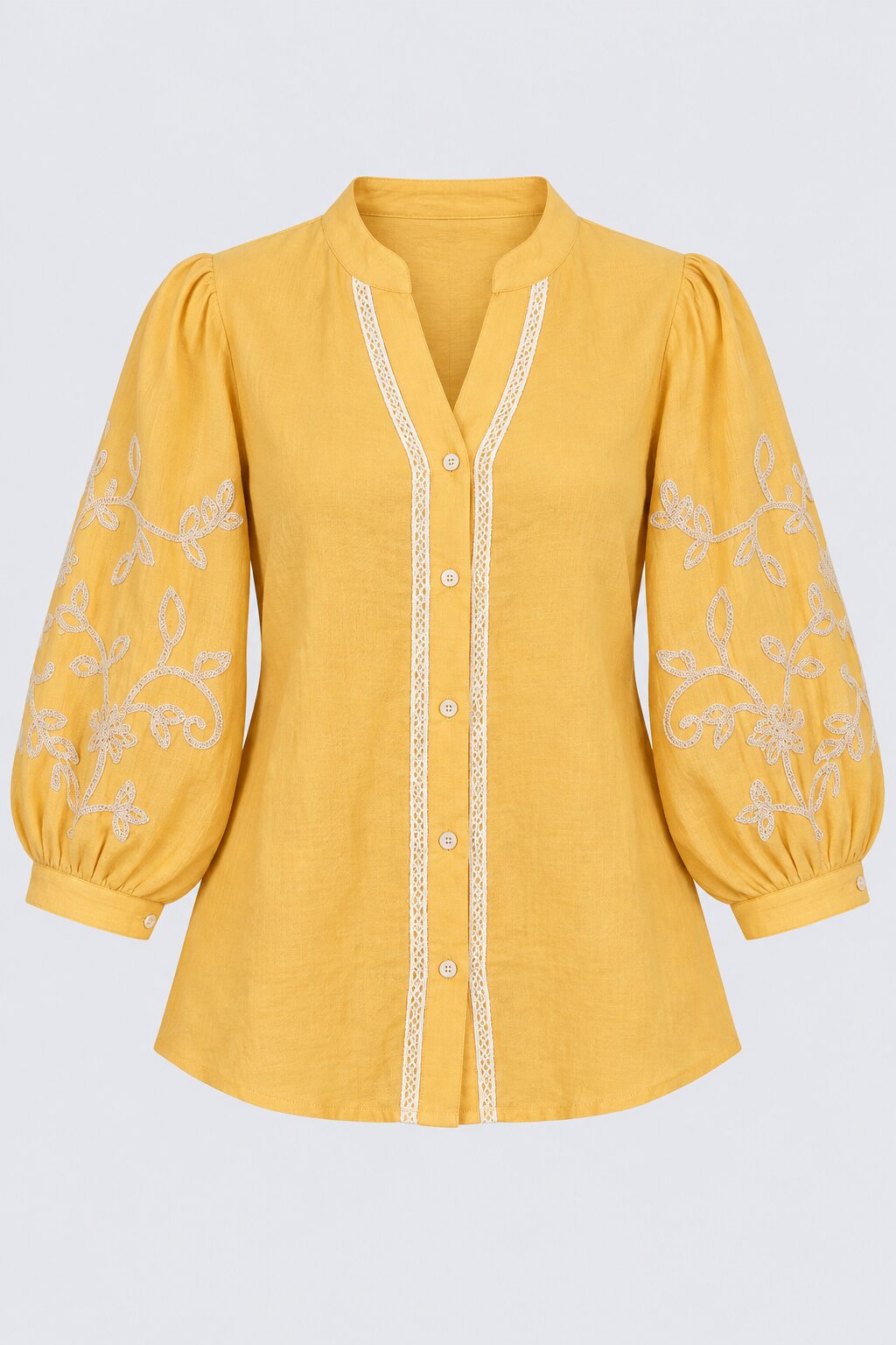 Womens Yellow Floral Embroidered Puff Sleeve Tunic - Image 7