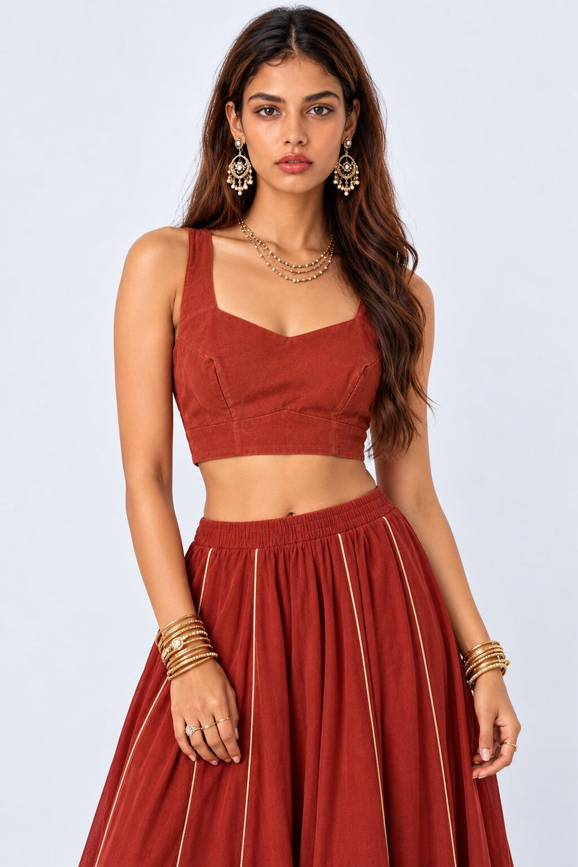Womens Solid Sweetheart Neck Crop Top - Image 2