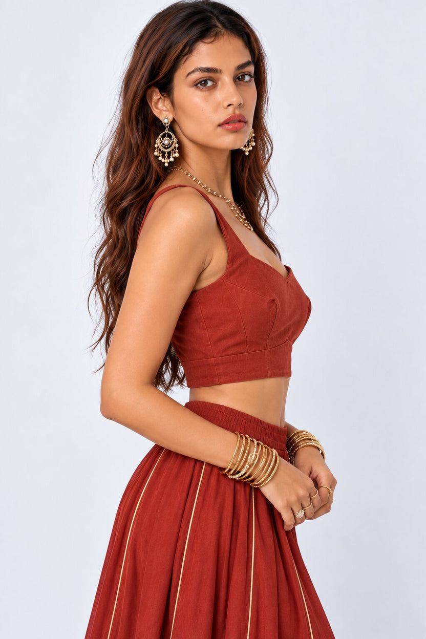 Womens Solid Sweetheart Neck Crop Top - Image 4