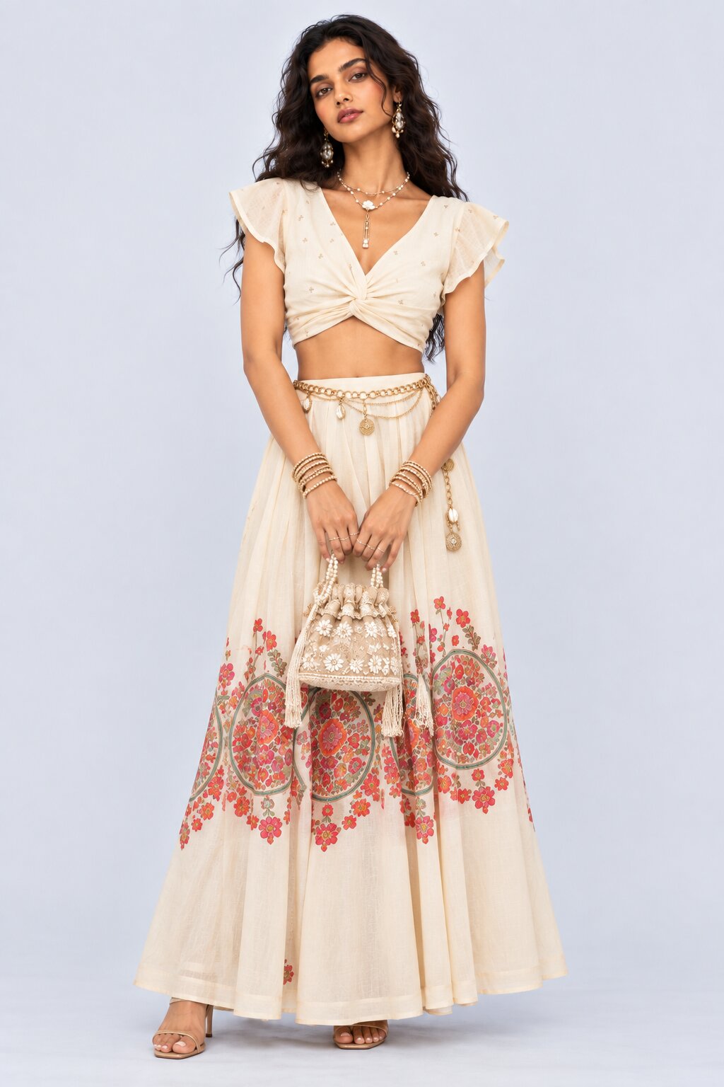 Womens Off White Ditsy Twist Front Crop Top - Image 6