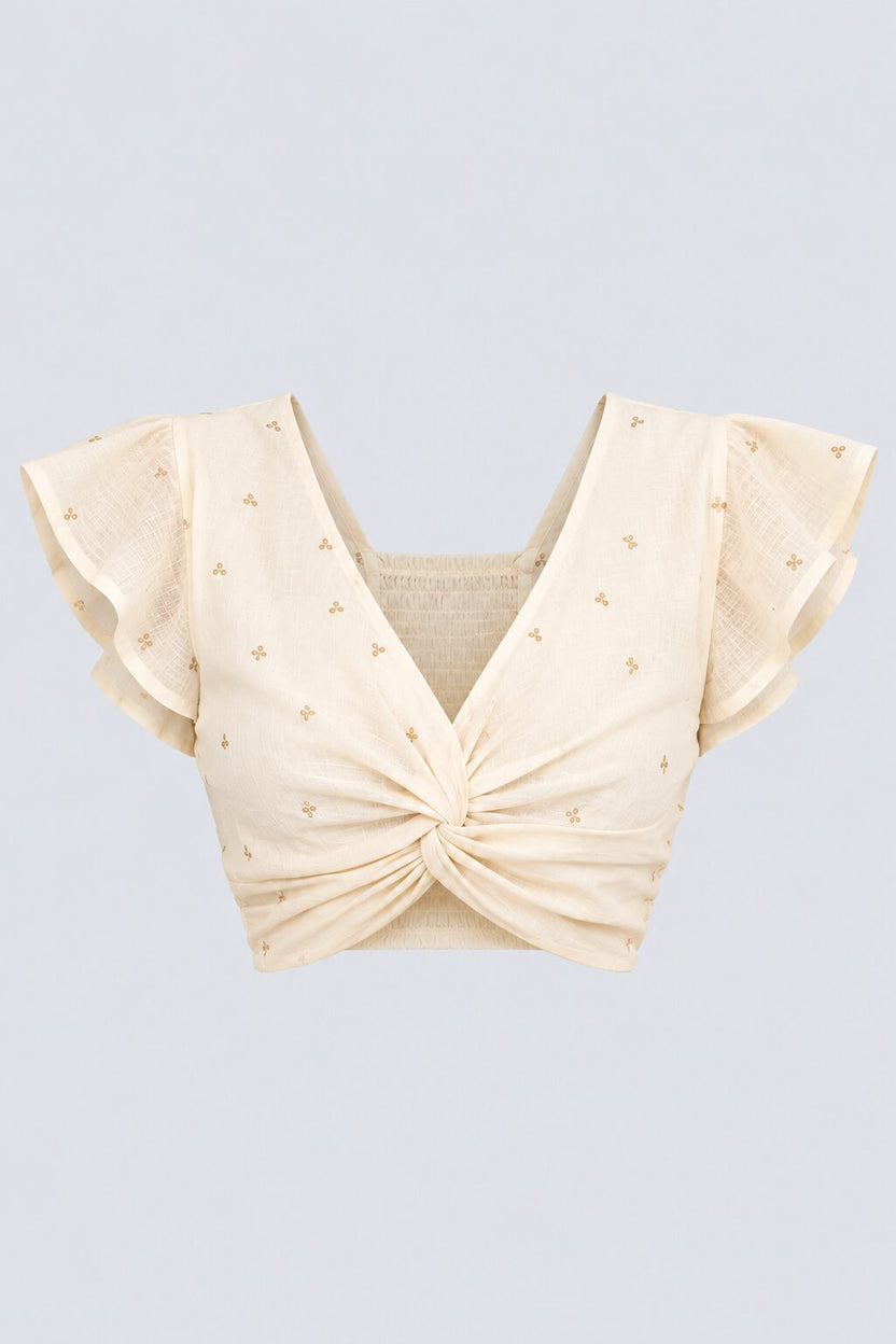 Womens Off White Ditsy Twist Front Crop Top - Image 7