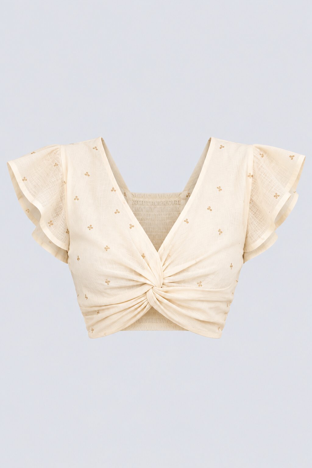 Womens Off White Ditsy Twist Front Crop Top - Image 7