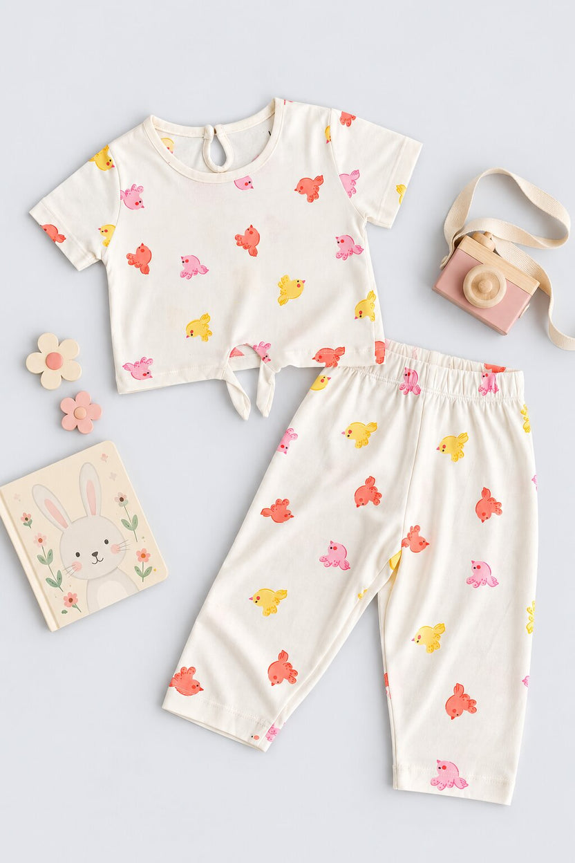 Infant Girls Cream Bird Print Co-ord Set - Image 1