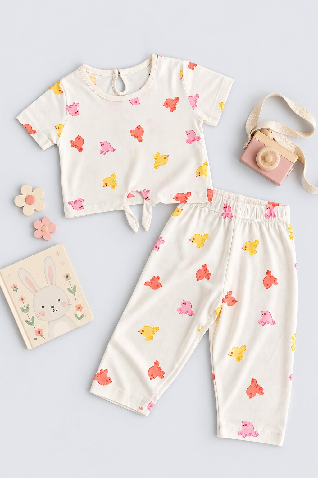 Infant Girls Cream Bird Print Co-ord Set - Image 1