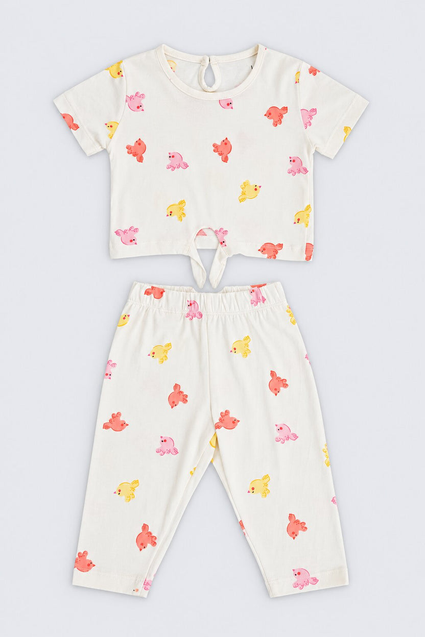 Infant Girls Cream Bird Print Co-ord Set - Image 7